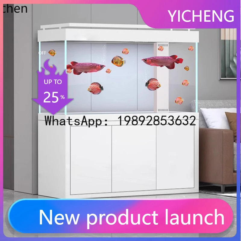 

A3-2 Hongyun fish tank medium and large water-free bottom filter screen partition modern lig luxury ultra-white fish tank