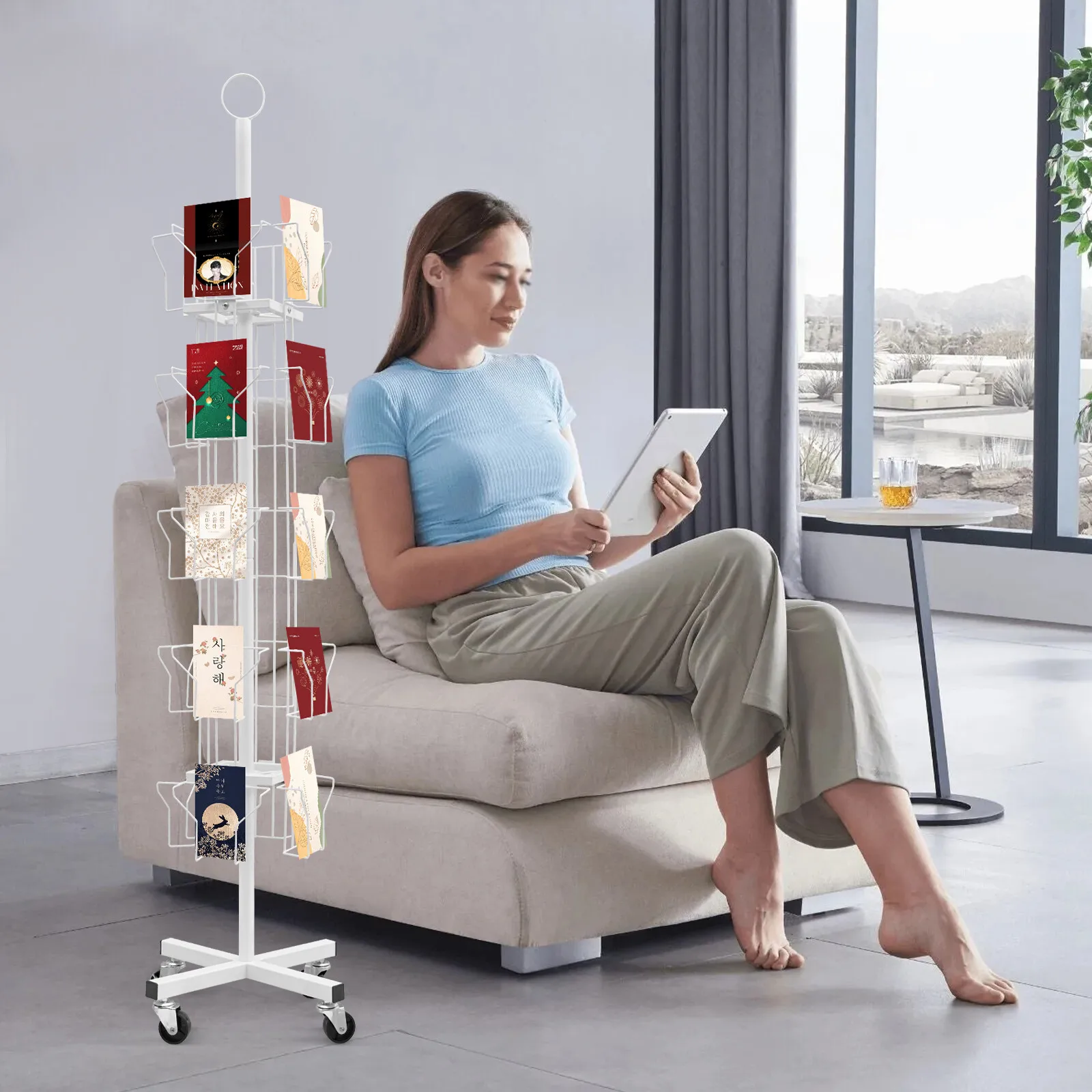Mobile&Stable Card Display Stand - 4 Universal Wheels(2 With Locks) For Easy Movement&Fixing, X-Shaped Base Prevents Wobbling