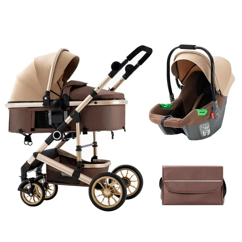 High Landscape Baby Stroller 3 in 1 With Car Seat and Stroller Luxury Infant Stroller Set Newborn Baby Car Seat Trolley 8 Gifts