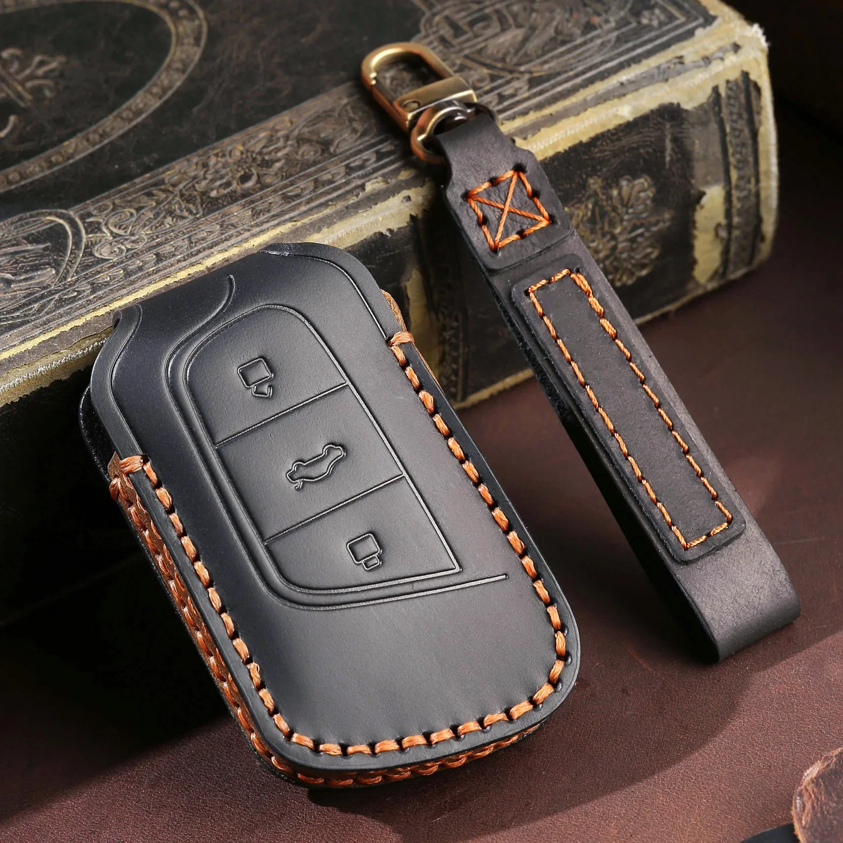 

Leather Car Key Cover Keychain Holder Case Protector for Chery Eq1 Little Ant 3button Smart Remote Keyless Go Shell Accessories