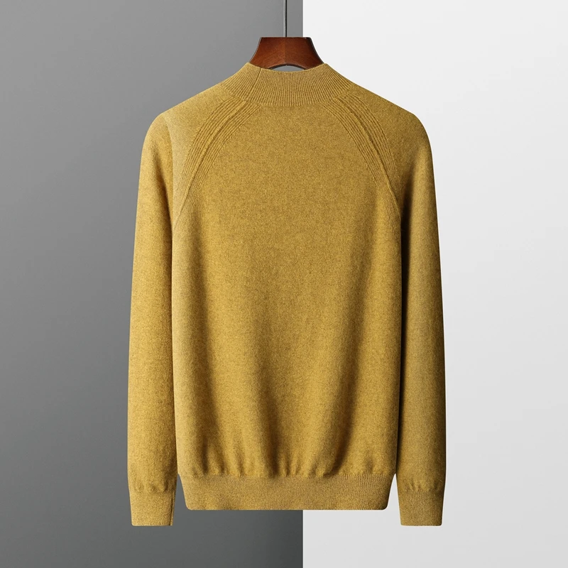 Autumn Winter New Men\'s 100% Cashmere Sweater Half High Collar Knitted Pullover Tops Lightweight Warm Long Sleeve Solid Color