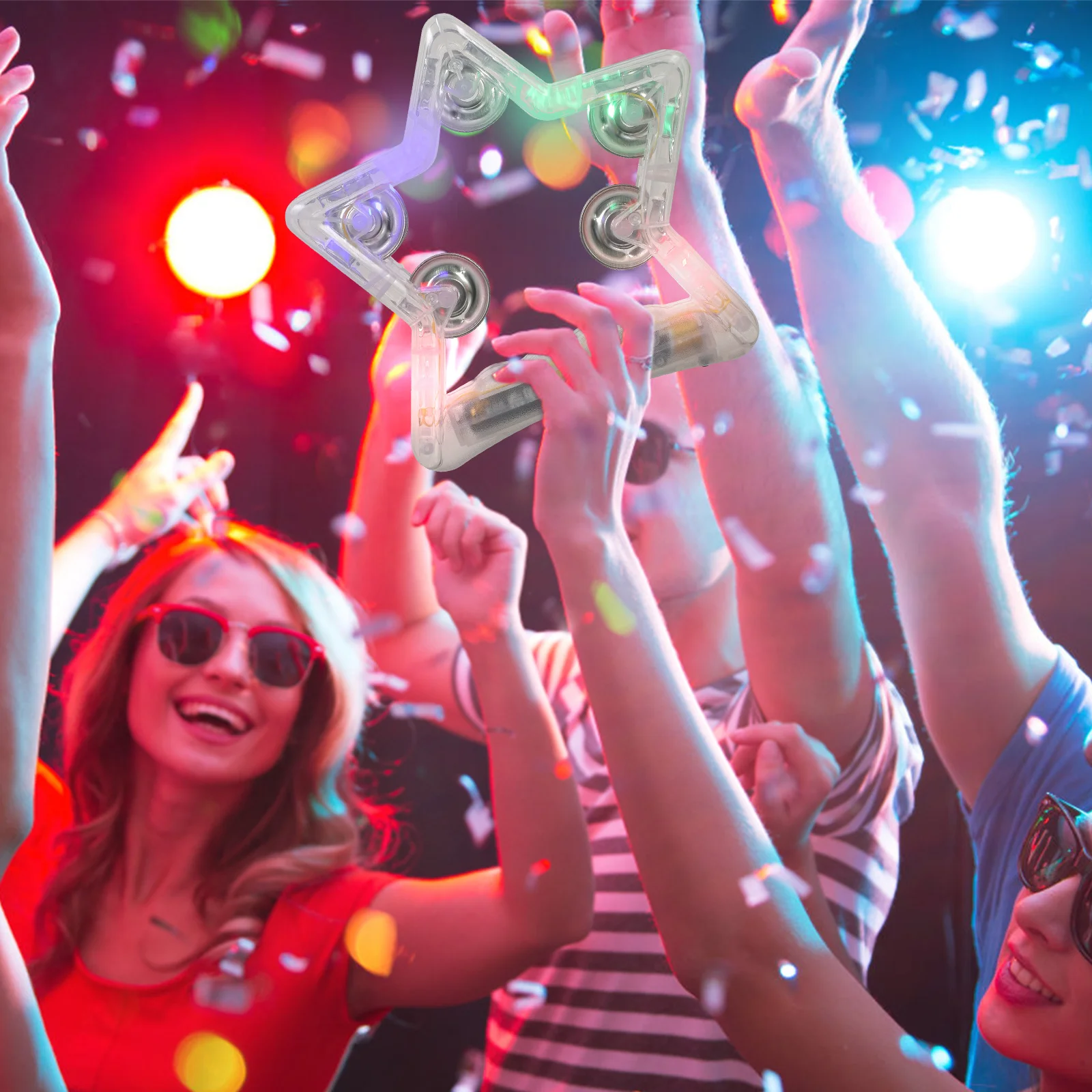 Pandeiro piscante em forma de estrela de cinco pontas, instrumento de percussão portátil para festas, festivais, eventos esportivos, carnaval