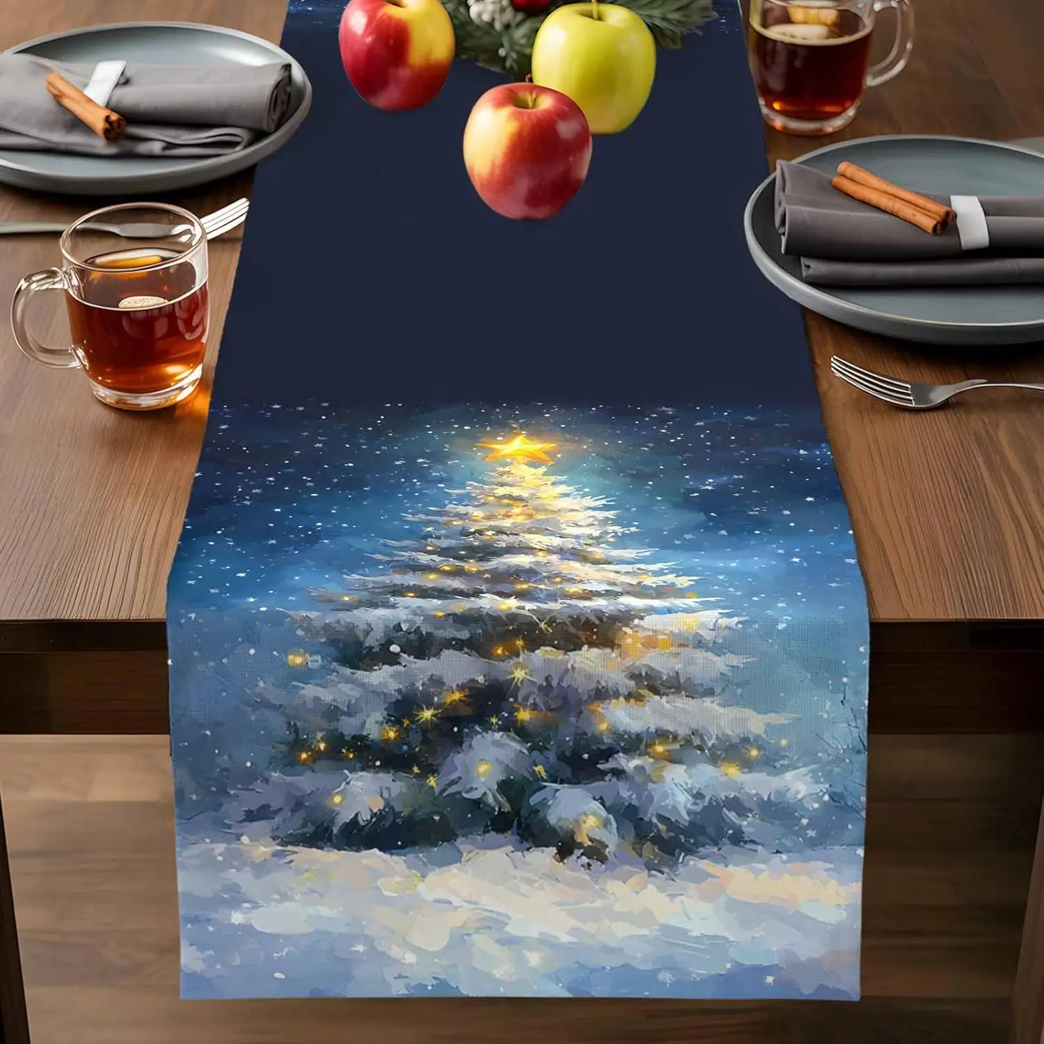 Merry Christmas Xmas Tree Linen Table Runner Party Decor Reusable Winter Xmas Kitchen Dining Table Runners Christmas Decorations