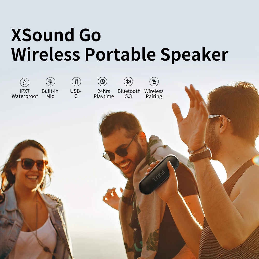 Tribit xsound go alto-falante portátil bluetooth ipx7 à prova d' água melhores graves 24 horas de reprodução para festa acampamento alto-falantes tipo-c aux