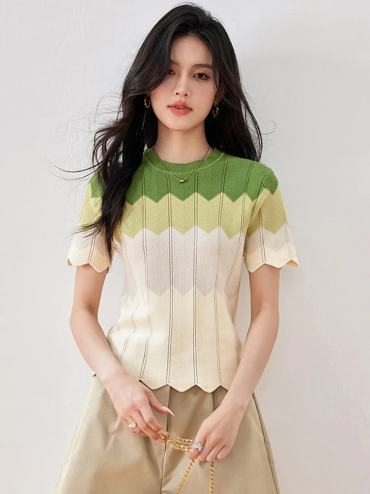 Korean Fashion Knitwears Women O-Neck Short Sleeve Casual Summer 2024 Y2k Chic Clothing Sweater Pullovers Tops Tees