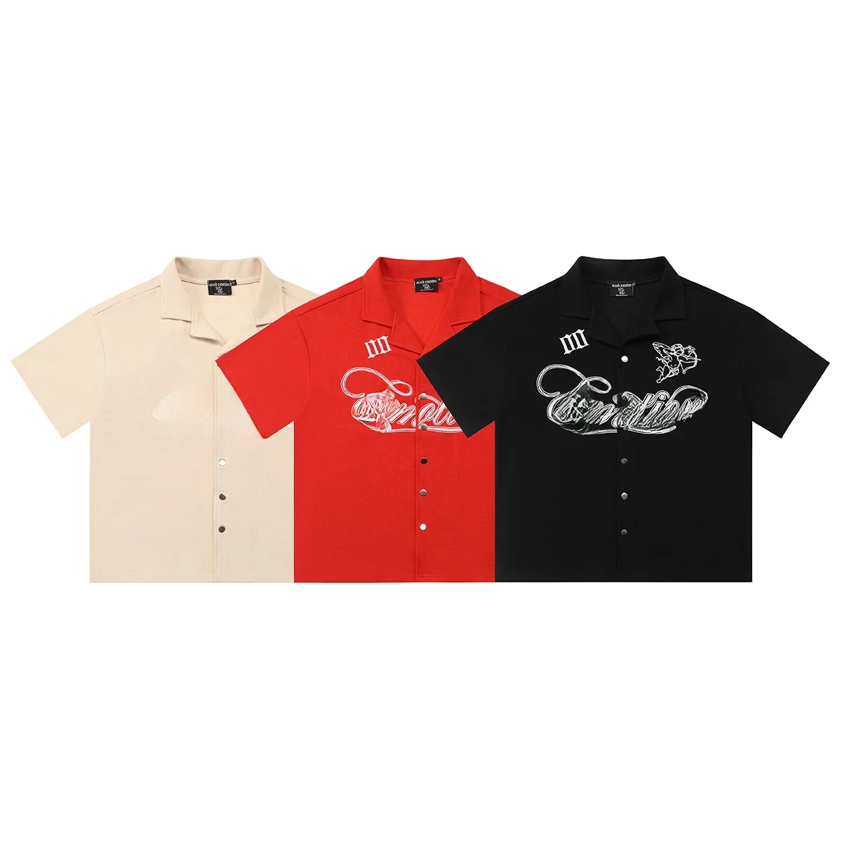 

Mixed Emotion American High Street Casual Embroidered Logo ort Sve irt Breathable Cotton Comfortable for Daily Wear