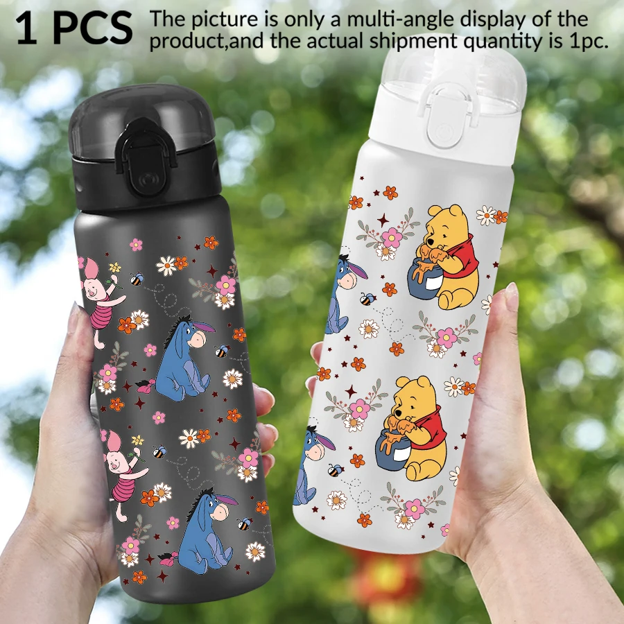 Botella de agua de plástico con patrón de flores de Winnie de Disney, 26oz, taza de agua para deportes al aire libre, regalo de cumpleaños/regreso a casa, 1 ud.