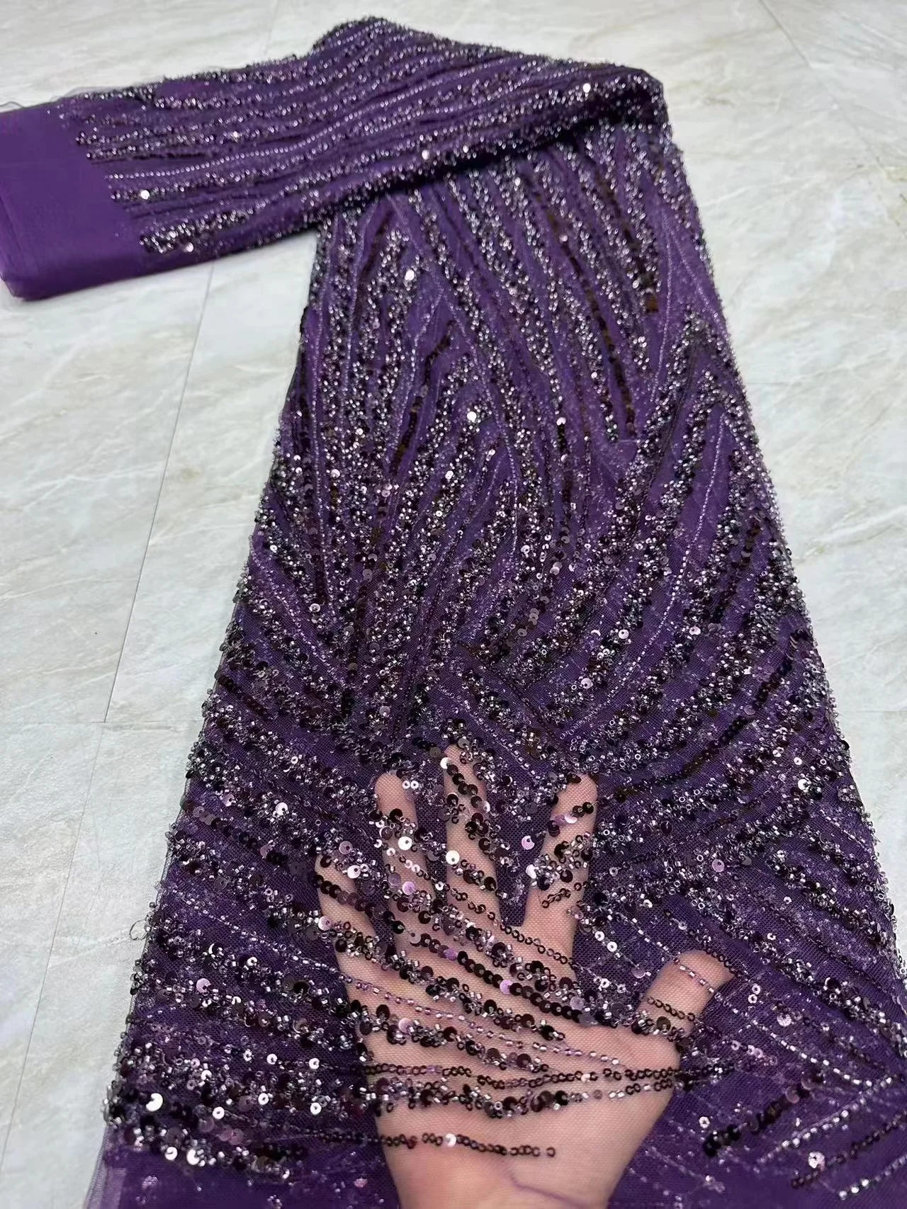 

Luxurious Lace Fabric 2023 High Quality African Beaded Groom Embroidery Nigerian French Sequins Lace Fabric For Dresses Sewing