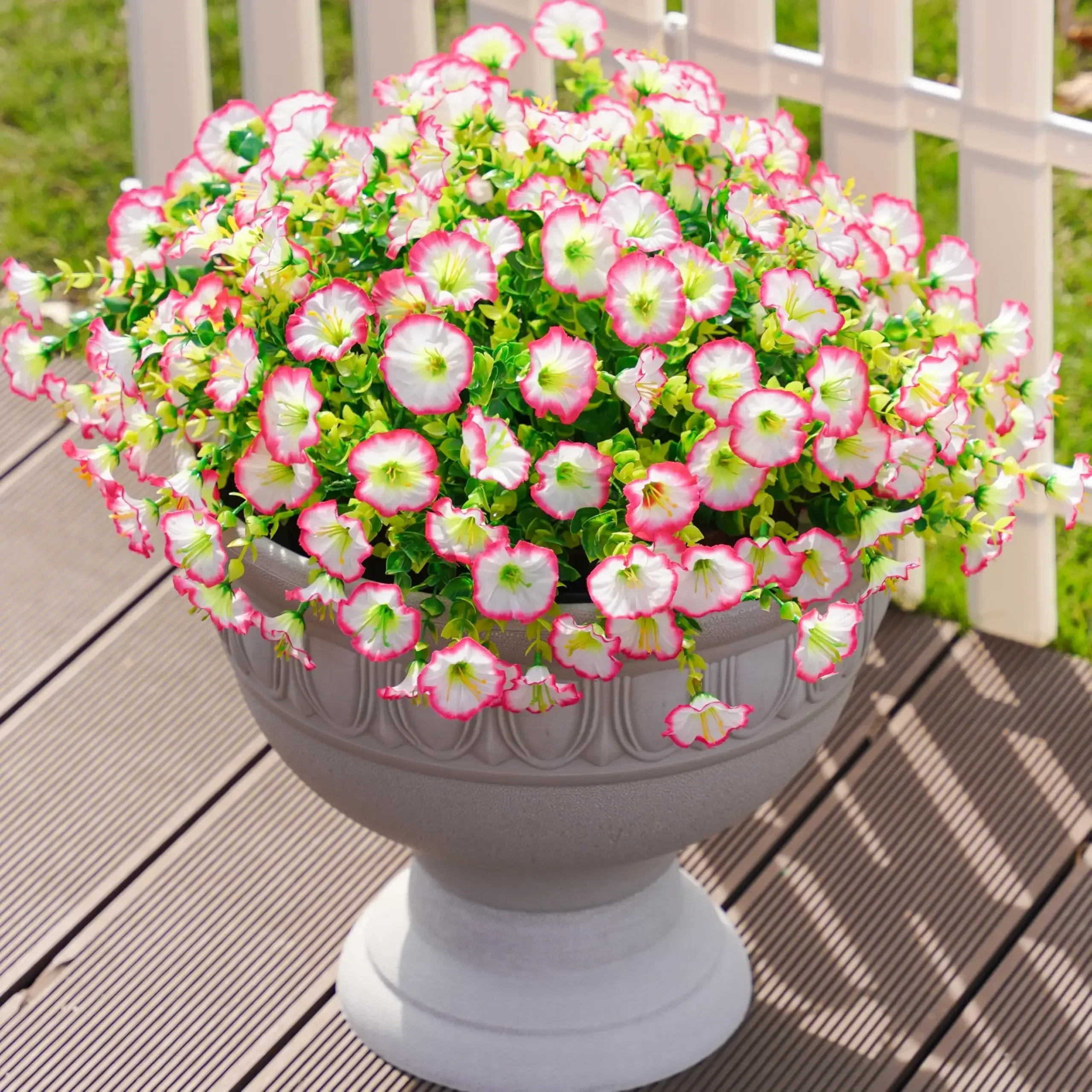 4Bundles Artificial Flowers Fake Silk Morning Glory Flower Eucalyptus Plants UV Resistant Garden Summer House Outdoor Decoration