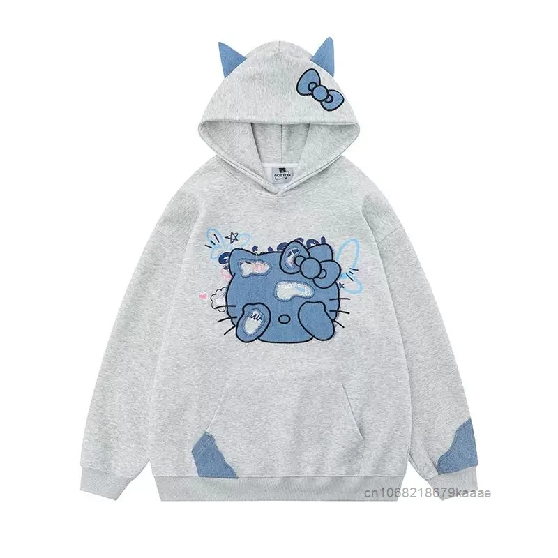 Sanrio Hello Kitty Unique Hat Design Female Autumn Hoodie Korean Style New Patchwork Embroidery Loose Casual Versatile Pullovers