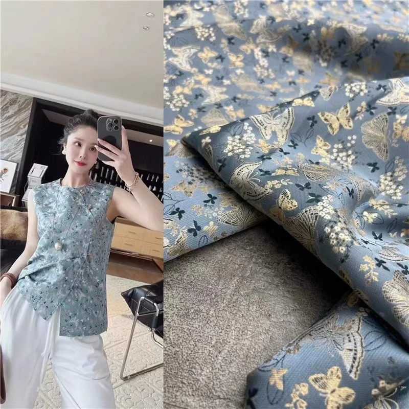 Quality Butterfly Jacquard Intangible Cultural Heritage Natural 100% Silk Fabric Fashion Luxury Dress Coat Brand Designer Fabric