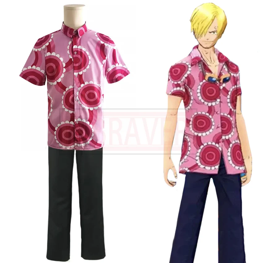 

Vinsmoke Sanji Dressrosa Corrida Colosseum Pink Shirt Cosplay Costume Halloween Christmas Party Uniform Custom Made Any Size