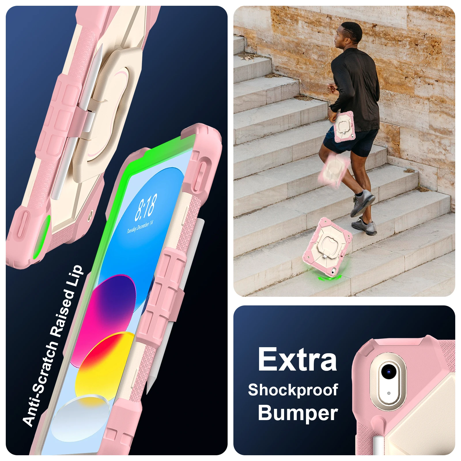 iPad 11세대 A16 2025 10세대 10.9인치 실리콘 + PC 커버용 헤비 듀티 충격 방지 케이스 킥스탠드 및 어깨 끈 내장