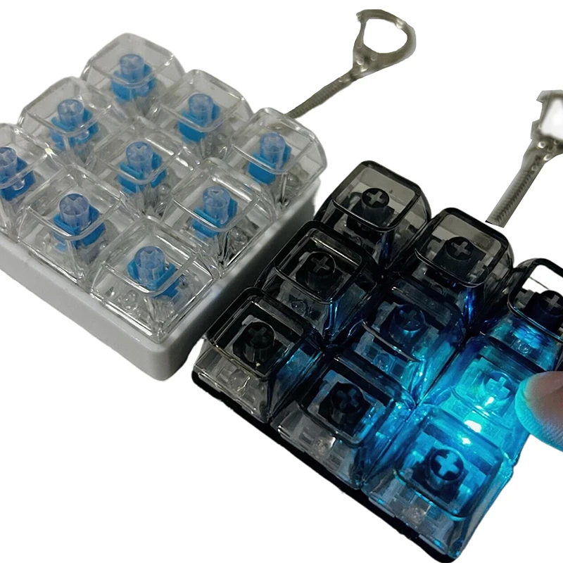 New DIY Keyboard Fidget Keychain Keys Button Relief Stress Clicker Toy Keycap 9Keys Emit Light Finger Keyboard Cap Adult