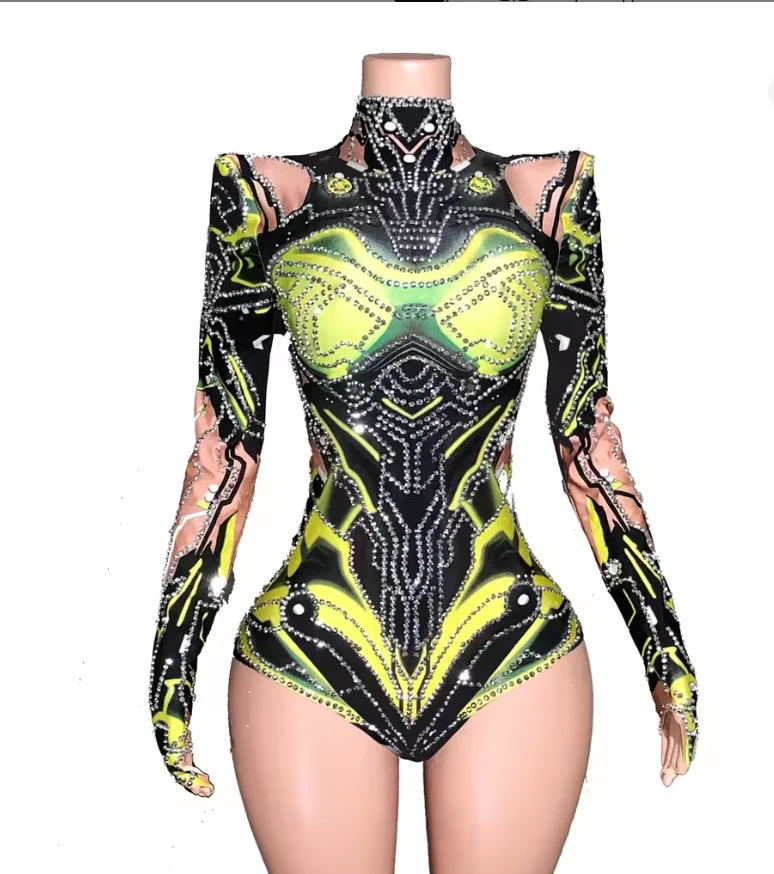 

Women Sexy Sparkly Stretch Bodysuit Nightclub Bar Dj Gogo Dancers Group Jumpsuit Pole Dance Clothing Cosplay Stage Costumes