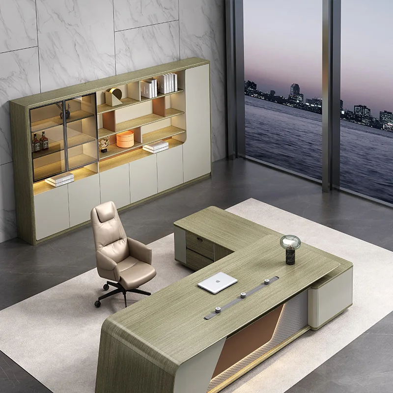 High-end Modern L-shaped Executive Desk Designed For Complete Office Furniture Sets In Large Office Buildings