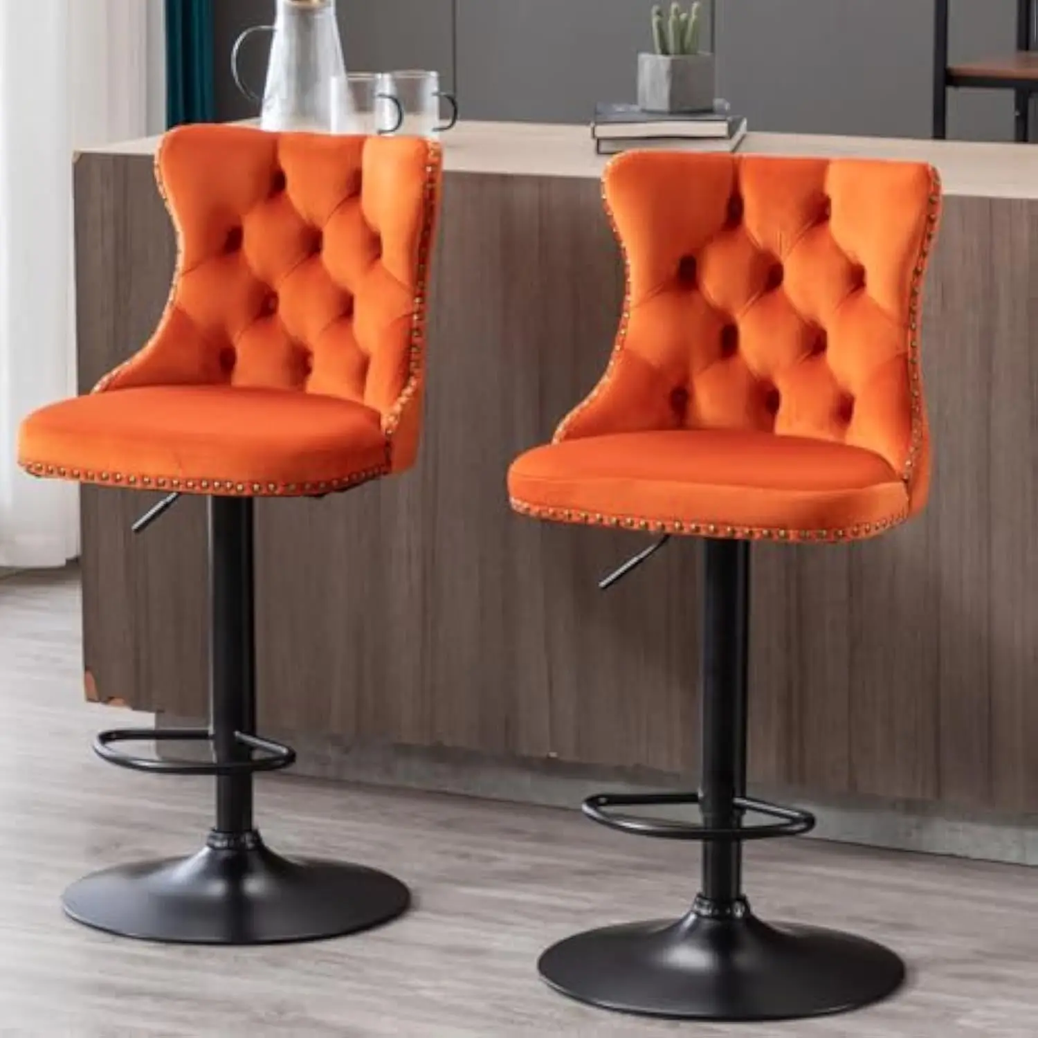 

Counter Height Bar Stools Set of 2 with Tufted Back, Scivel Kitchen Island Chairs with Adjustable High for Kitchen Taburetes, Nai