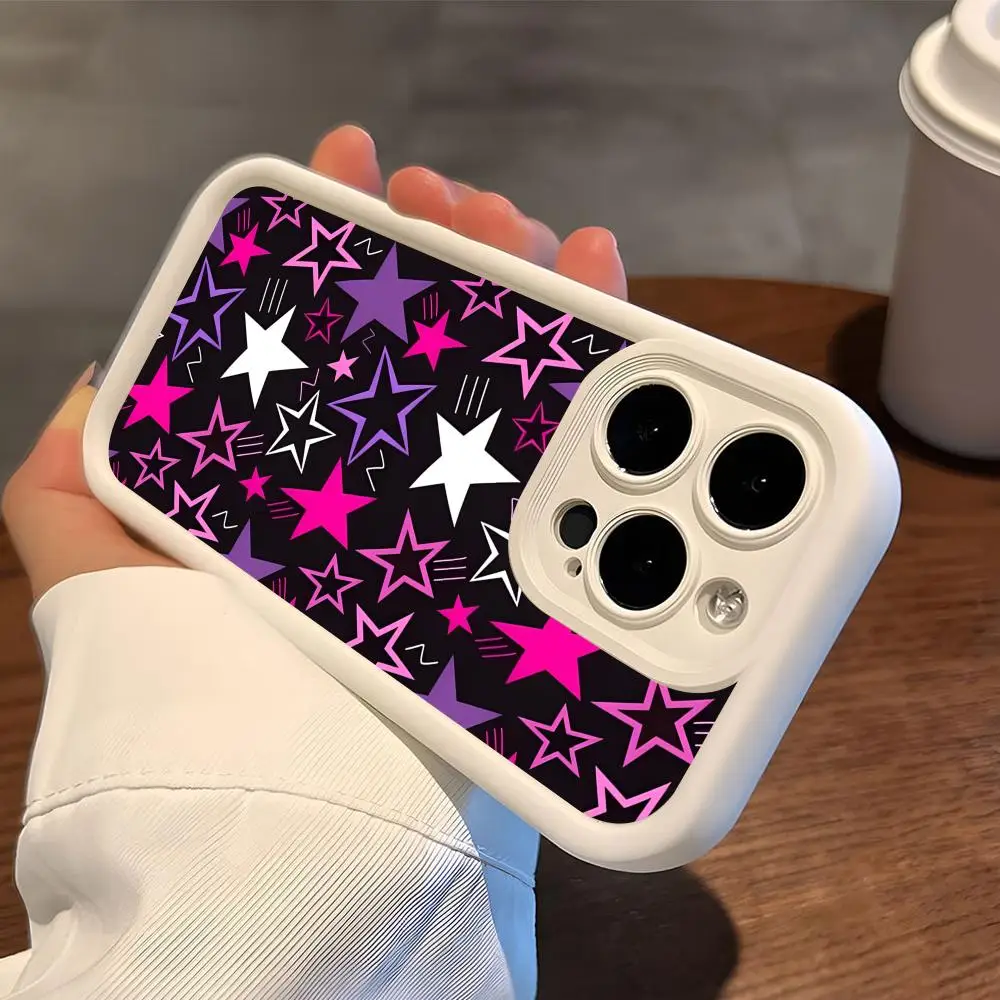 

Aesthetic Y2K Star Phone Case for iPhone 17 16 15 14 13 12 11 Air Pro Max Plus White Soft TPU Shockproof Cover