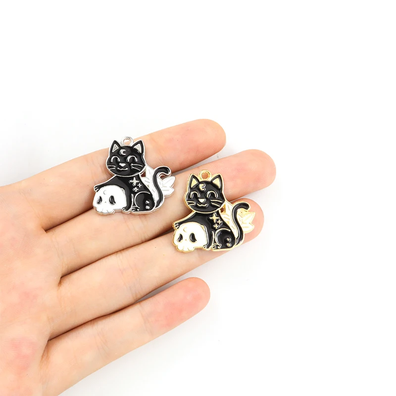 5 pezzi smalto teschio gatto Charms strega nera gatti ciondoli di Halloween divertenti risultati di gioielli gattino accessori fatti a mano forniture fai da te