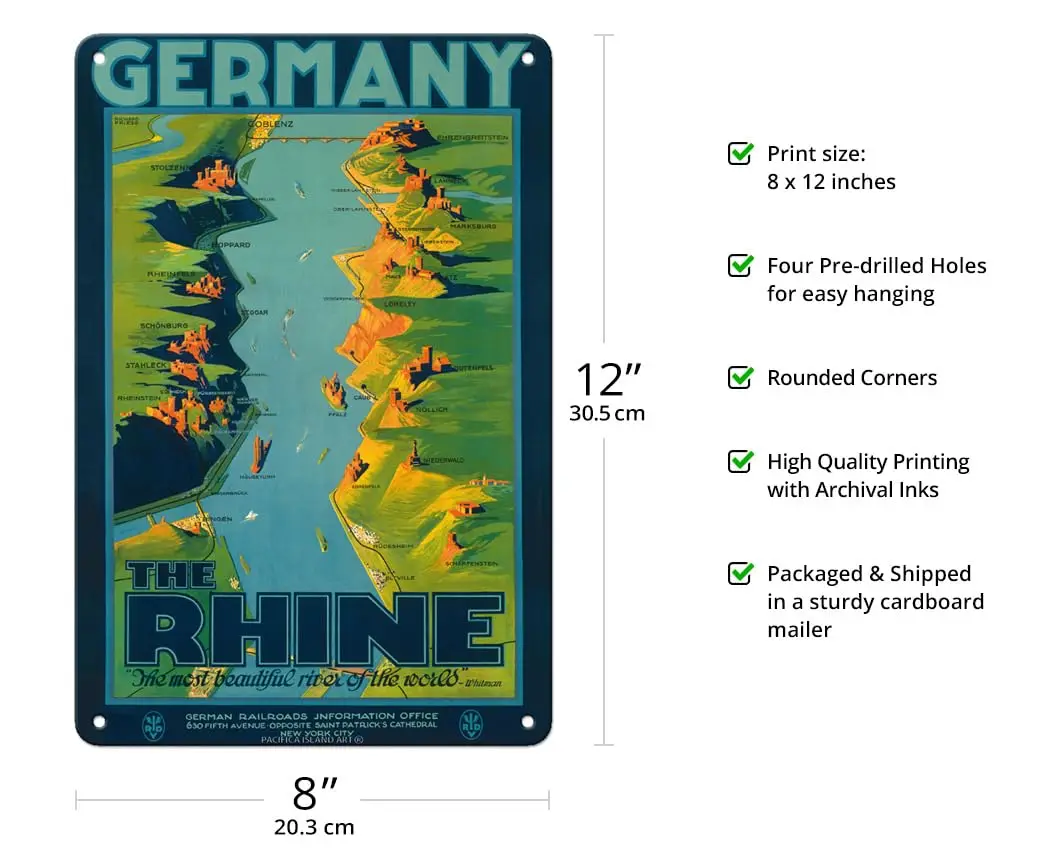 Pacifica Island Art Germany - The Rhine - “The Most Beautiful River of the World” Walt Whitman - Vintage Travel Poster by Richar