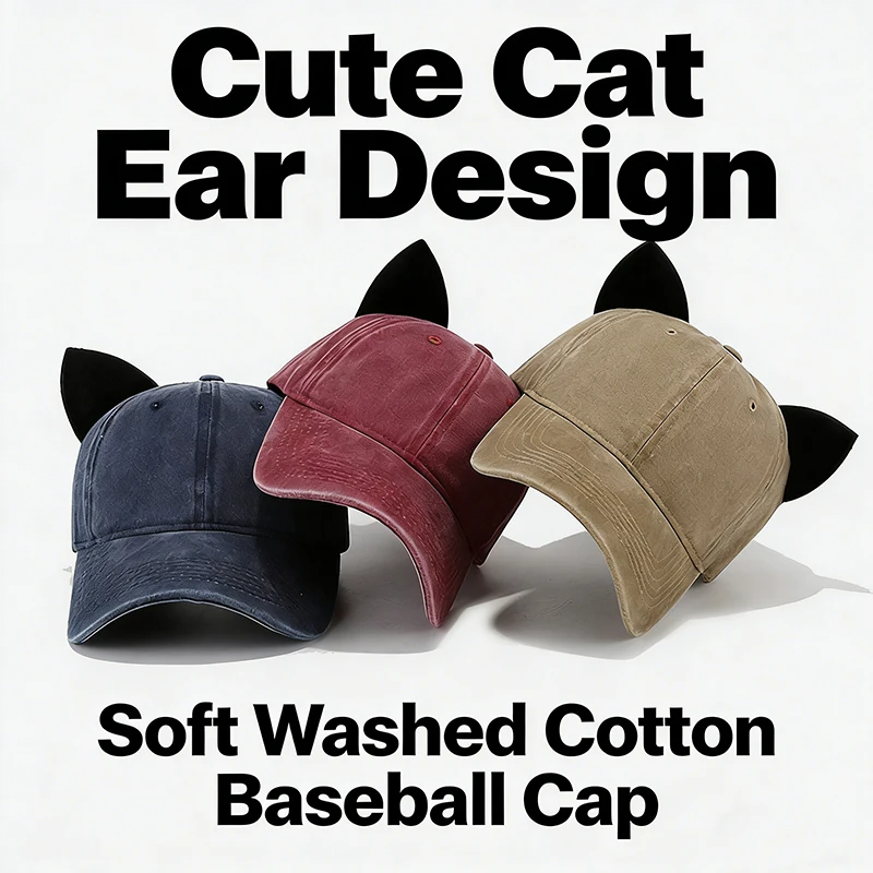 New spring women men Cat's ears Baseball Hat Women's Summer Soft Top Duck Tongue Hat Student Couple Personality Hat