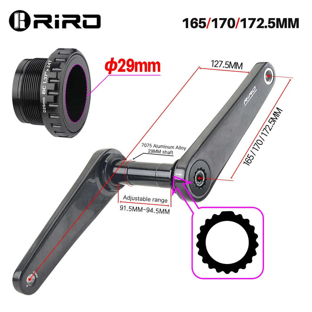 RIRO Carbon Fiber Road Bicycle Crankset 165/170/172.5mm Length Crank Single/Double Chainring Use for DUB 29mm Intermediate Shaft