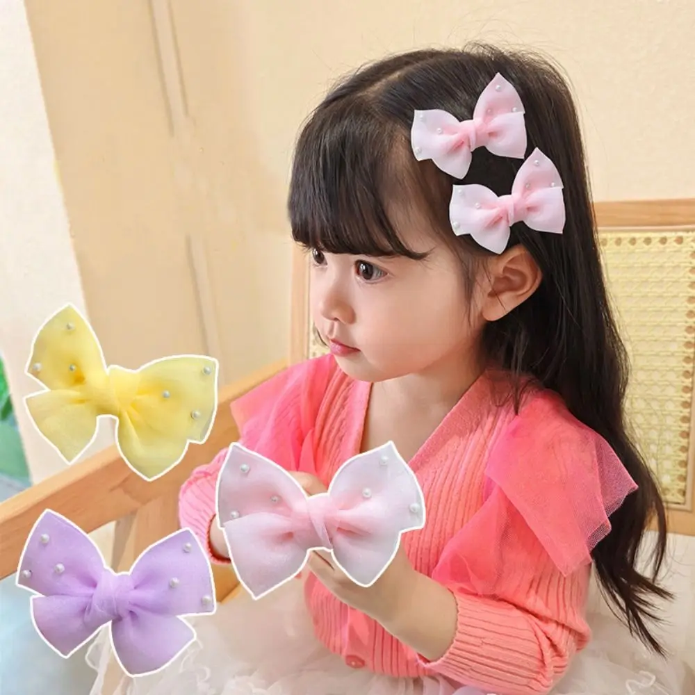 

2pcs/Set New Cute Bow Hair Clips Multicolor with Imitation Pearls Bangs Broken Hairpin Sweet Headdress Headwear