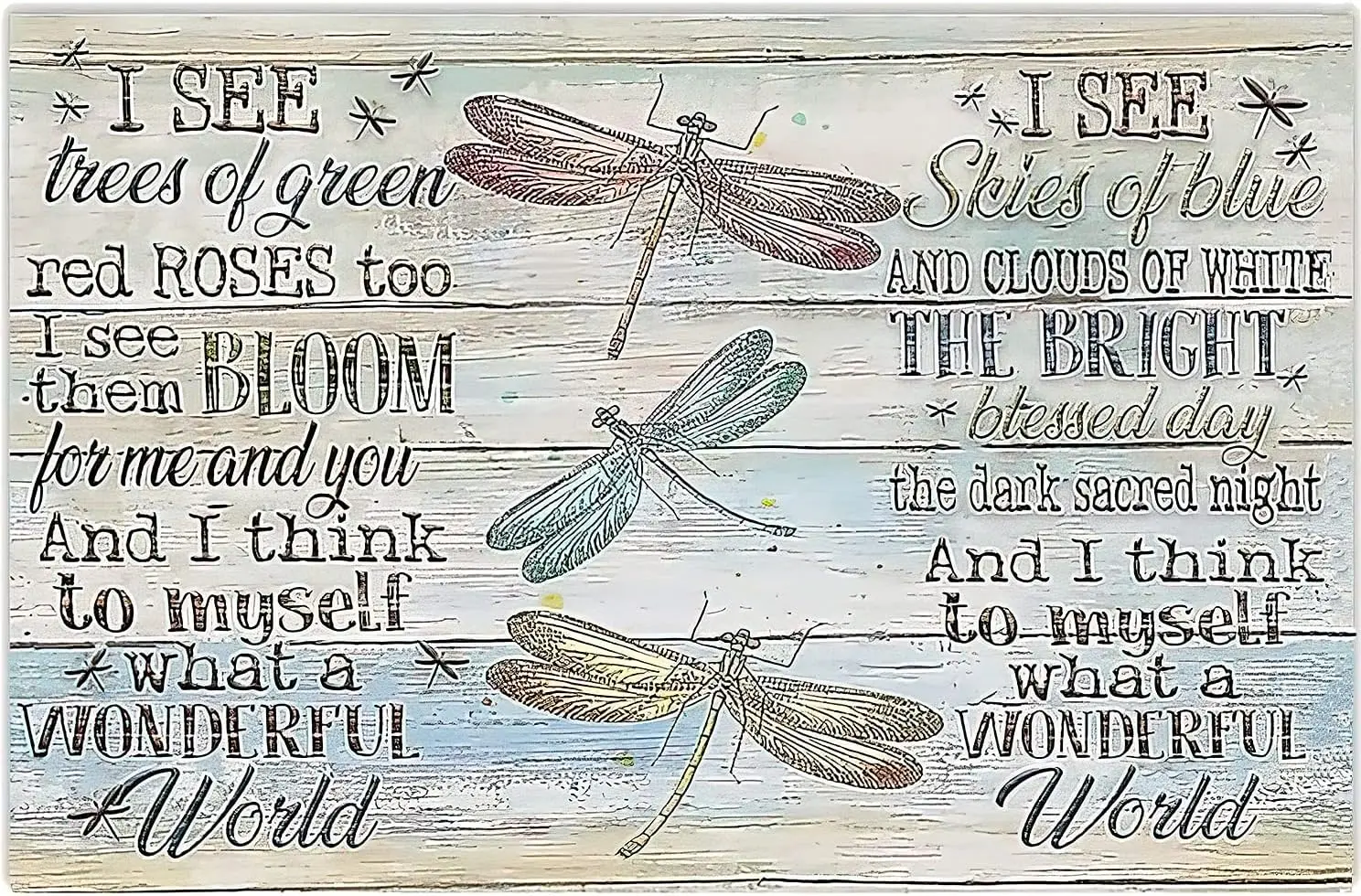 Vintage Rustic Wall Decor TIN Sign Colorful Dragonfly I See Trees of Green Red Roses Too Wall Art Metal Poster Living Room  sign