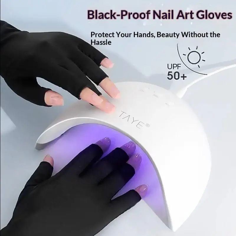 2Pcs 1 Pair New Anti UV Thin Nail Gloves Anti Black UV Gel Shield Glove Fingerless Manicure Nail Art Tools LED Lamp Nails Dryer
