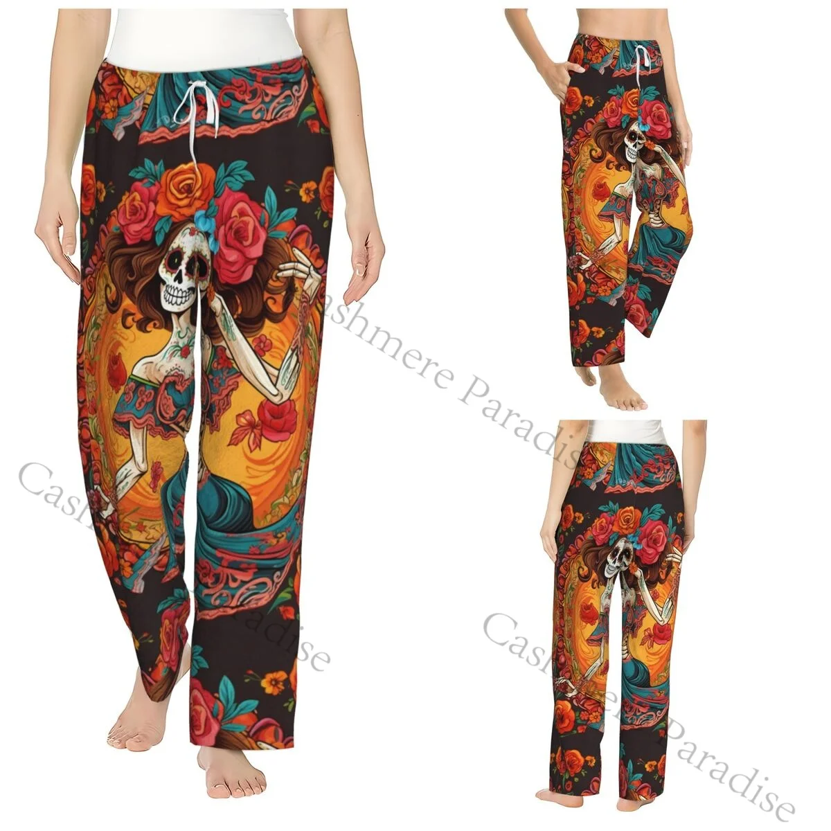 

Day Of The Dead Sugar Skull Mexican Girl Warm Women Pajama Pants Flannel Sleep Bottoms Soft Fleece Loungewear