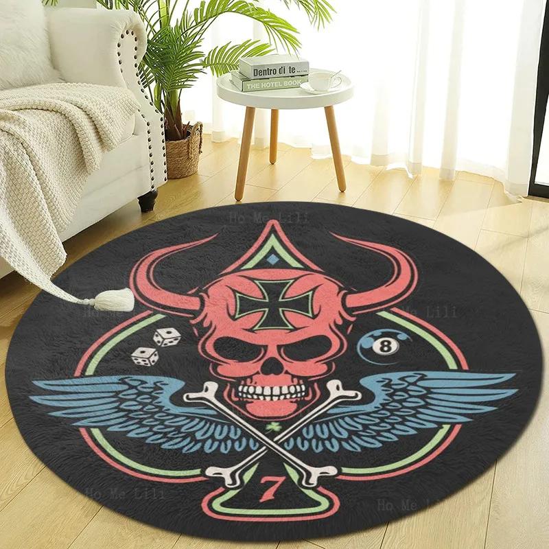 The Red Skull Above The Crossbones Has Two Horns Circular Mat Non Slip Flannel Floor Rugs By Ho Me Lili