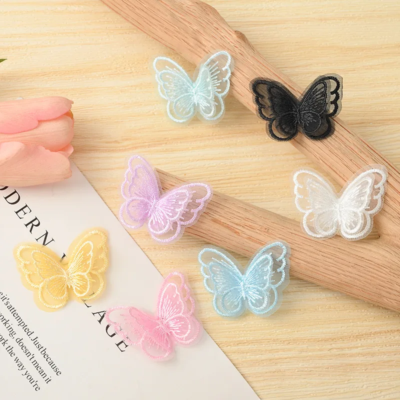 10pcs 5*4cm Double Layer Mesh Lace Butterfly  Patches Appliques For Clothes Sewing Supplies DIY Hair Clip Accessories