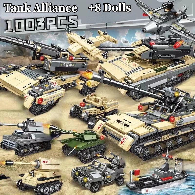 

1000PCS Military 8 IN 3 SWAT Armored Vehicle Tank Cannon Model Building Blocks DIY Aircraft Weapon Ship Bricks Toys for Children