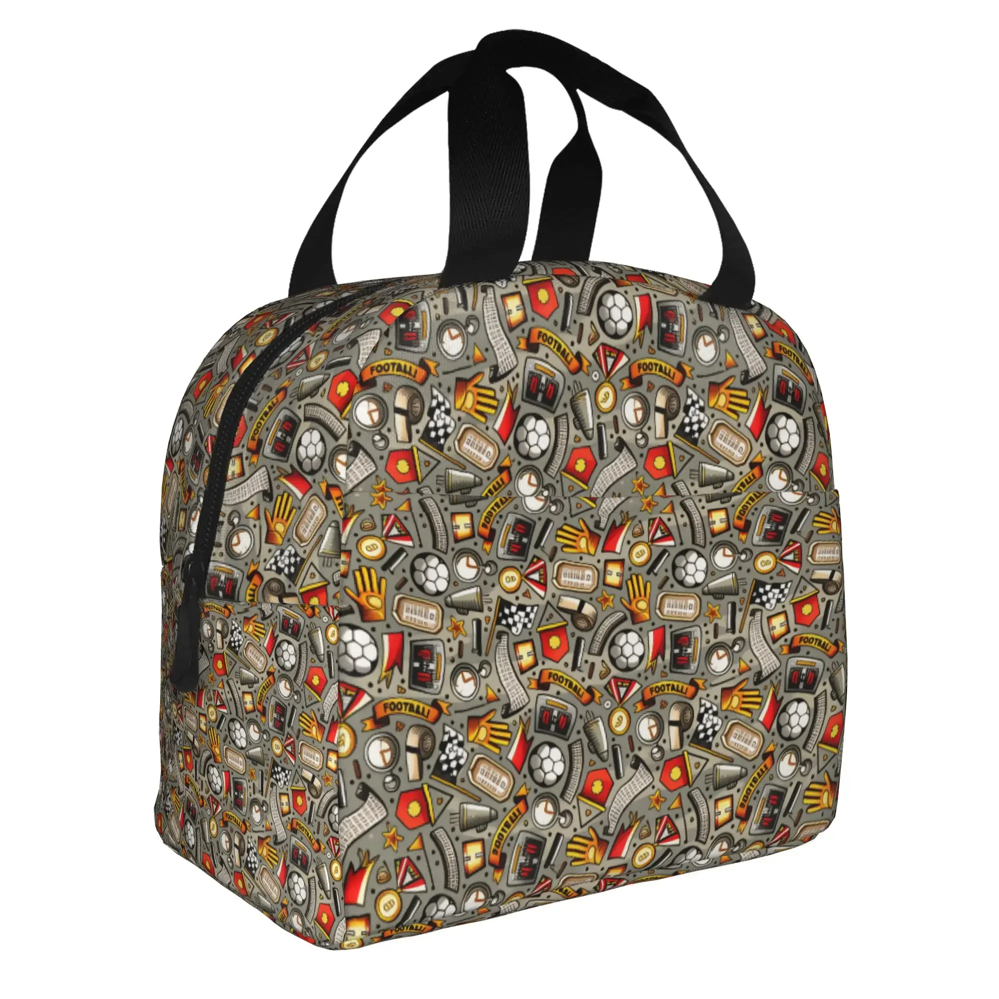 Sports Footbally  Insulated Lunch Bag for Women Resuable Soccerly Seamless Pattern Thermal Cooler Bento Box Office Picnic Travel