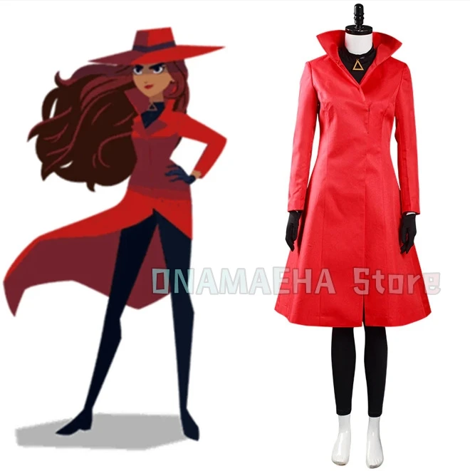 Carmen Isabella Cosplay Sandiego Costume Red Dress with Hat Gloves Halloween Carnival Party Role Play Suit