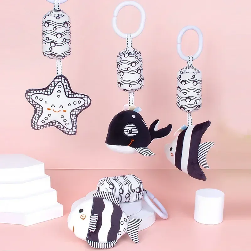 Soft Hanging Stroller/Crib Bell, Black & White Baby Rattle for Development 6