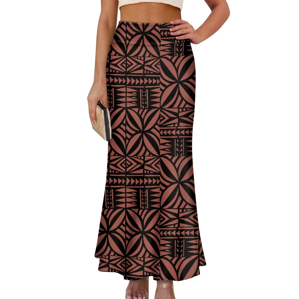 

Sublimation Print Bodycon Club Party High Waist Flare Maxi Zipper Elegant Polynesian Tribal Clothing Samoa Islands Women Skirt