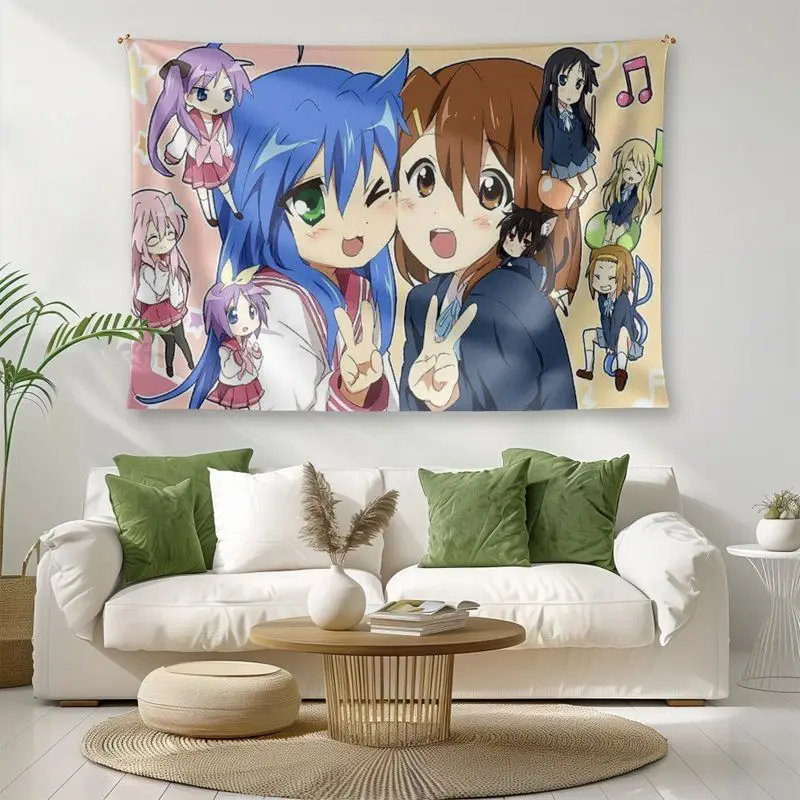 VIKAMA Japanese Lucky Star Light Tone Girl Linkage Anime Tapestry, Kawaii Wall Hanging for Bedroom Dorm Decor