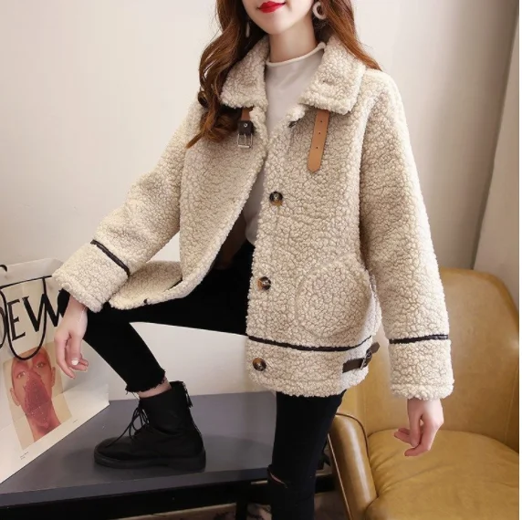 2024 donne autunno inverno cappotto di pelliccia di agnello in pile Top allentato Casual tutto-fiammifero giacca spessa signore Cardigan di peluche vestiti femminili