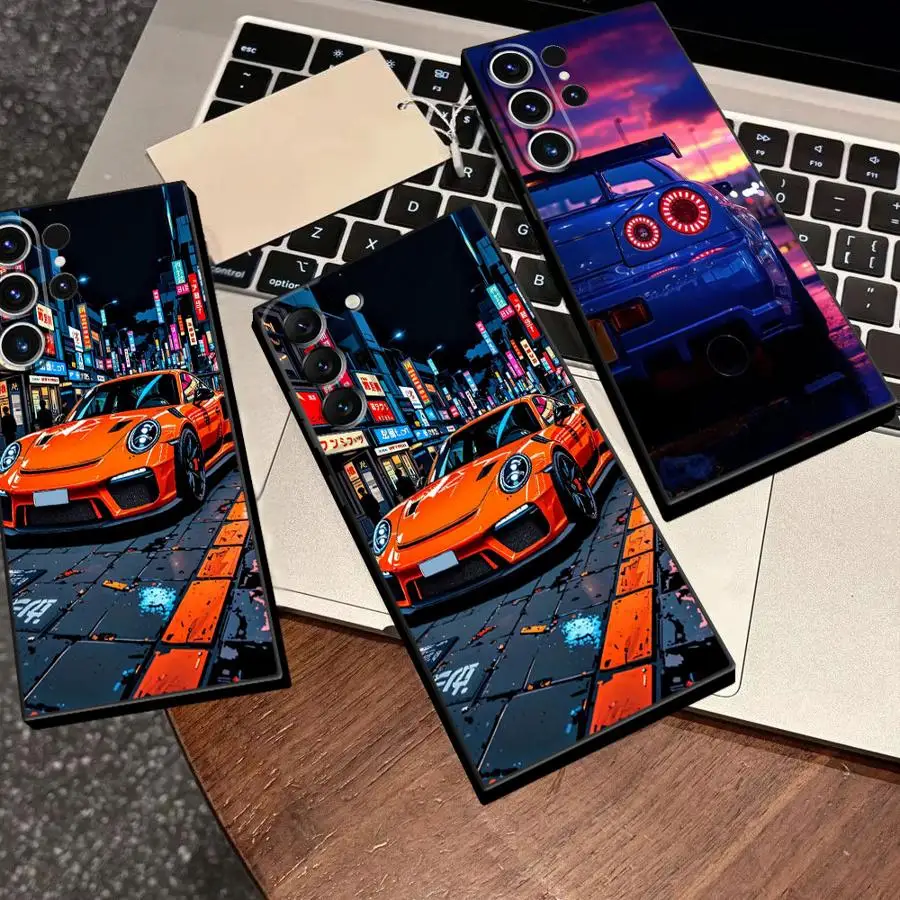Phone Cover Case for Samsung Galaxy S26 Ultra S20 FE S21 S25 Plus S23 S24 S22 Note 20 10 Orange Car Cartoon