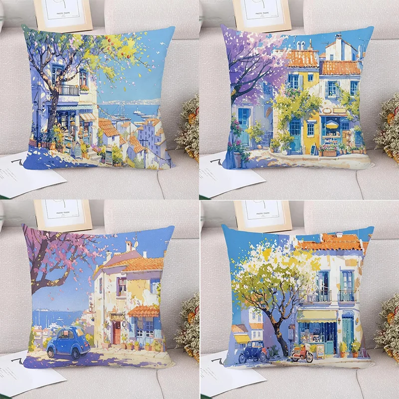 Cartoon Scene Decorative Pillowcase Living Room Office Home Pillowcase Car Ornaments