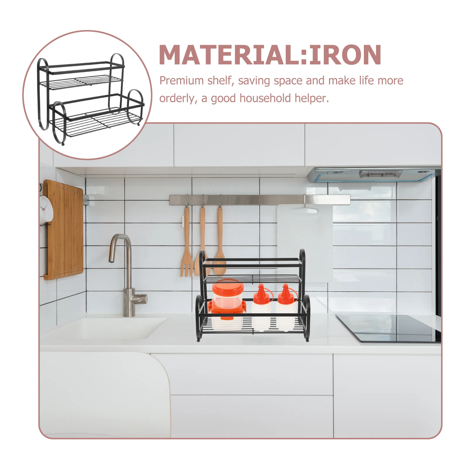 

Multi-Function Iron Seasoning Rack Desktop Organizer Storage Rack Large Capacity Space Saving Kitchen Spice Bottle Shelf