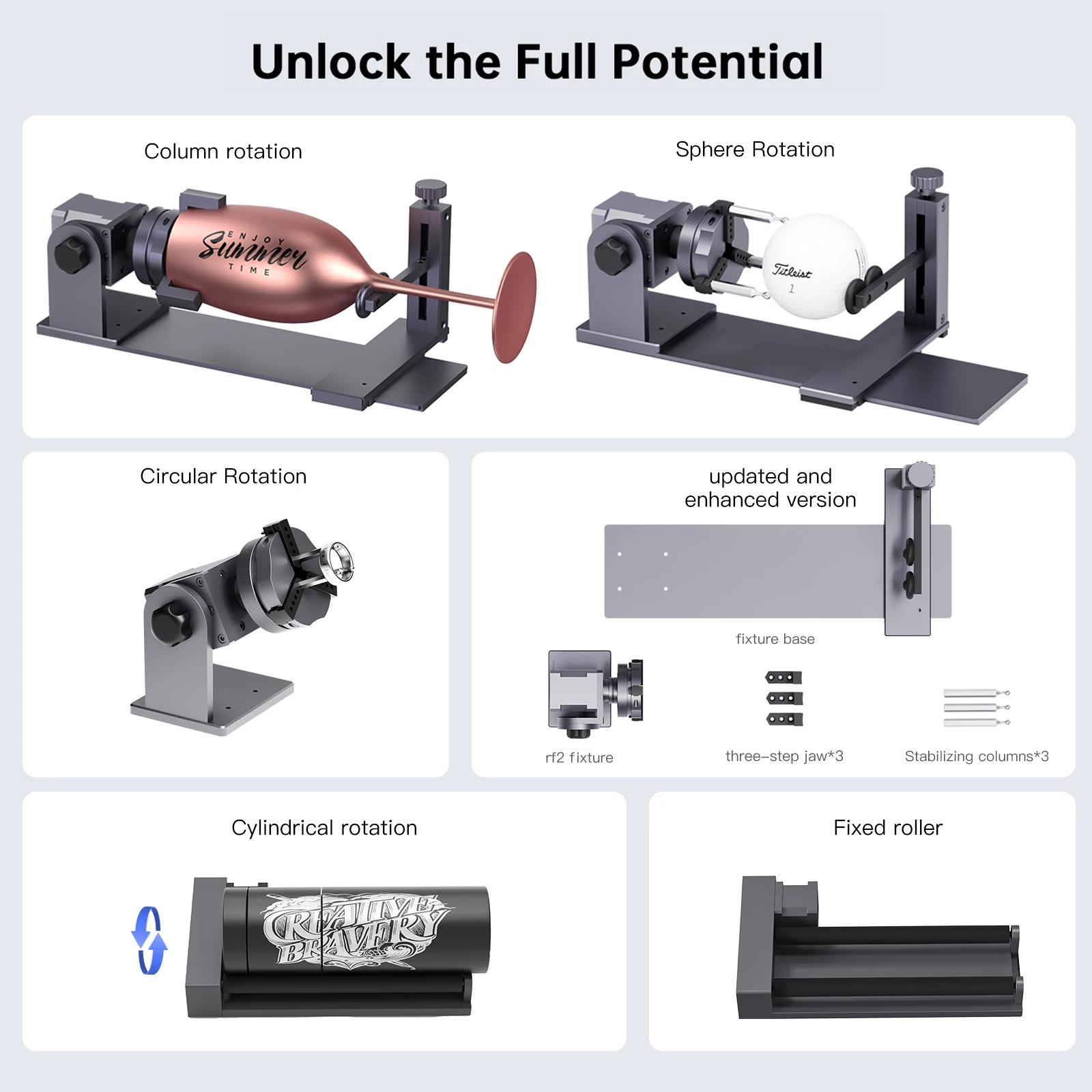 Cylindrical Object 360 ℃ Rotary Carving R5 Rotary Axis and RF1 Rotary Fixture  for DAJA D2/D3/M1/S4