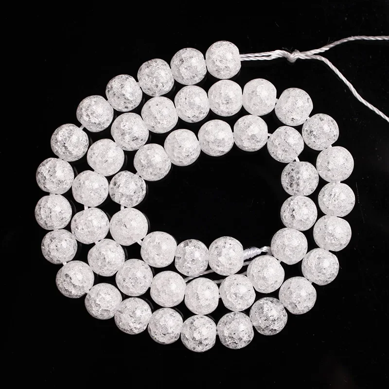 TGS GEM Natural White Snow Cracked Crystal Stone Beads 4 6 8 10 12 14 16 18 20 mm For Fit DIY Bracelet Necklace Jewelry Making