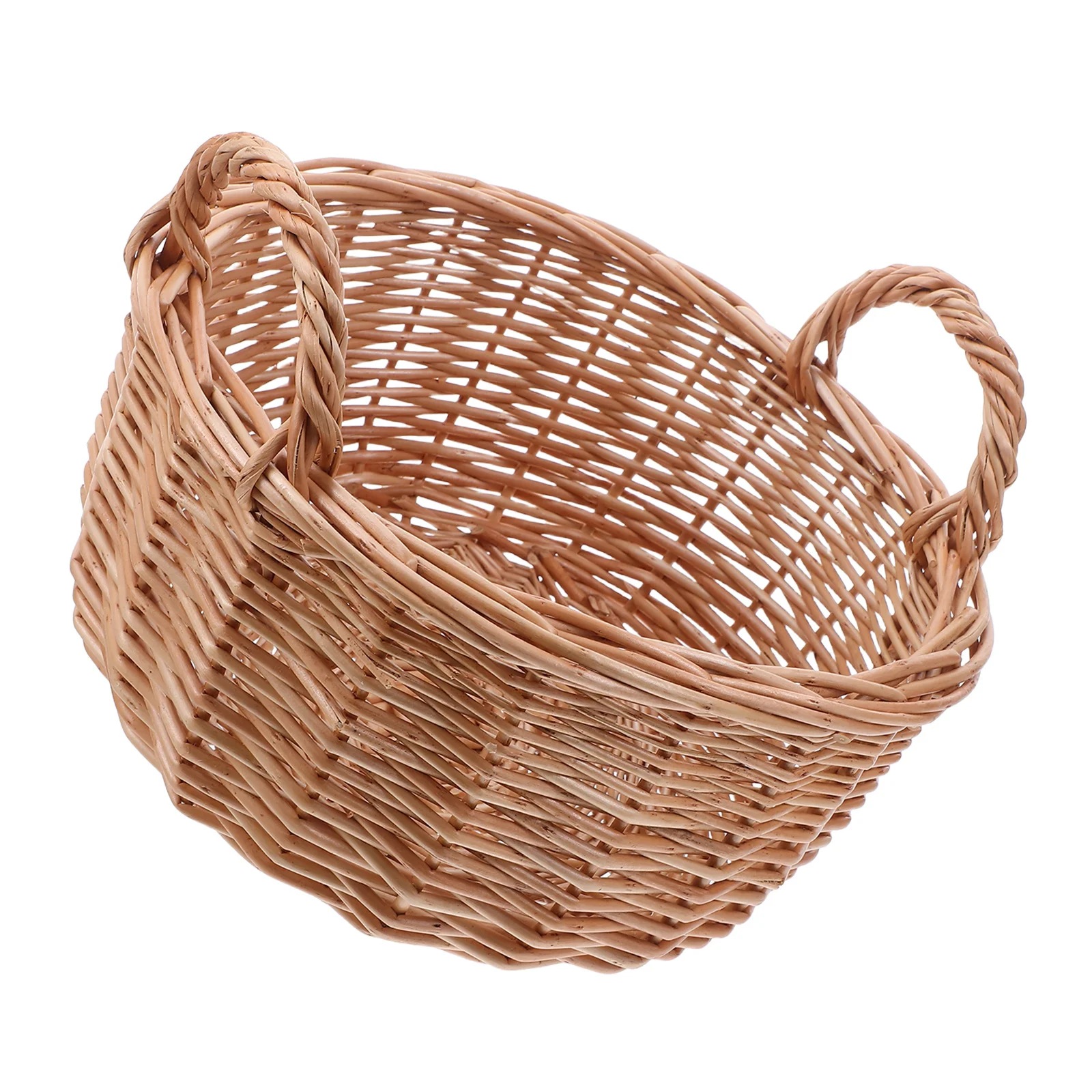 

Round Willow Basket Handwoven Rustic Farmhouse Wicker Table Organizer Bread Rolls Fruit Snacks Serving Tray Table Bread Basket