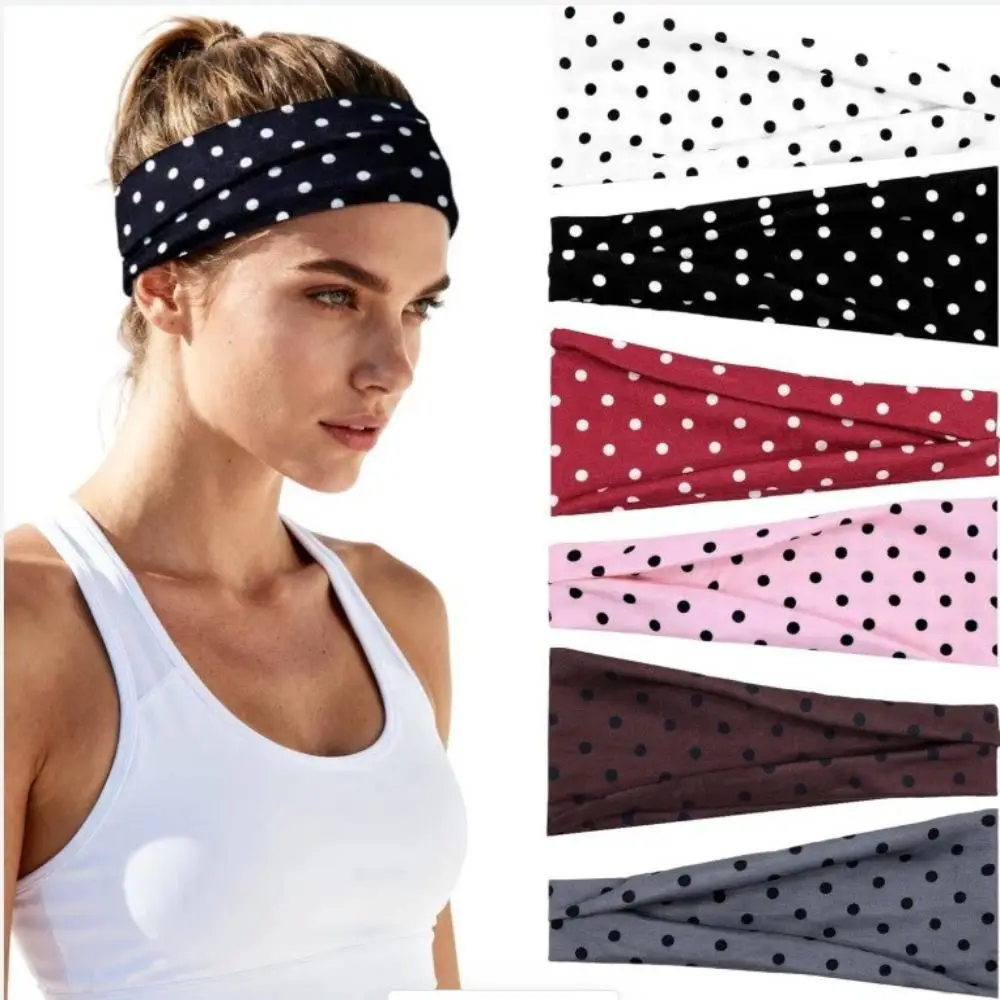 Women Wide Headband Cotton Stretch Pot Dot Sports Headband Non Slip Extra Large Turban Headwear for Summer Mask