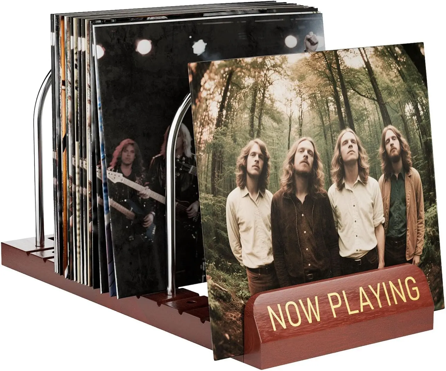 Soporte de Madera para Discos de Vinilo con Exhibición Frontal, Capacidad para 50 LPs, Fácil Montaje, Idea de Regalo