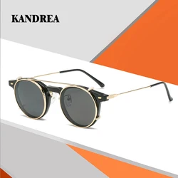 KANDREA Round Fashion Magnet Polarized Sunglasses Women Men Retro Glasses Frame Optical Fashion Prescription Eyeglasses 62678