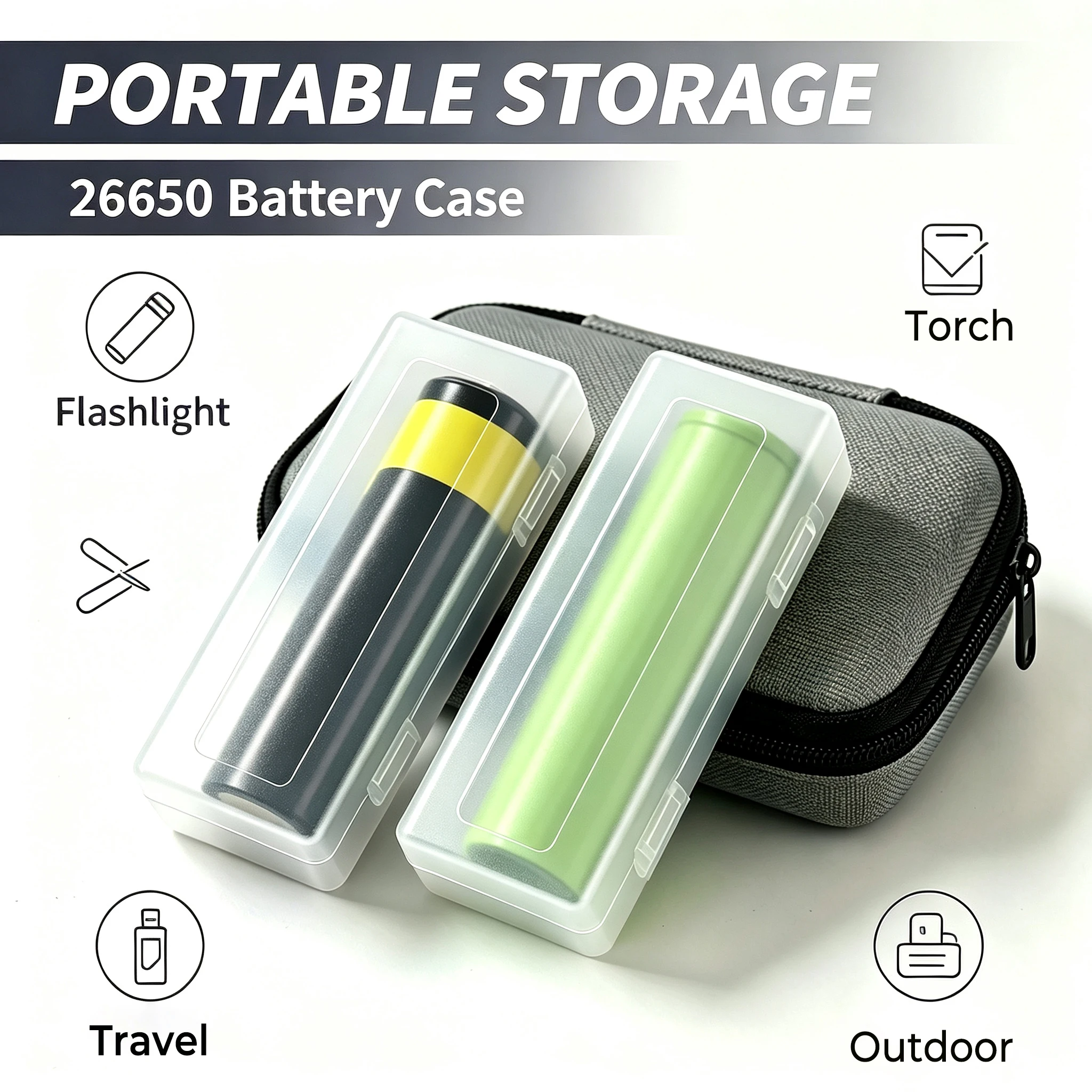 Dhigh 6/10PCS 26650 Battery Case Hard Plastic Water‑Resistant Single‑Slot Holder with Clip Fits Flat & Button Top 26650 Cell