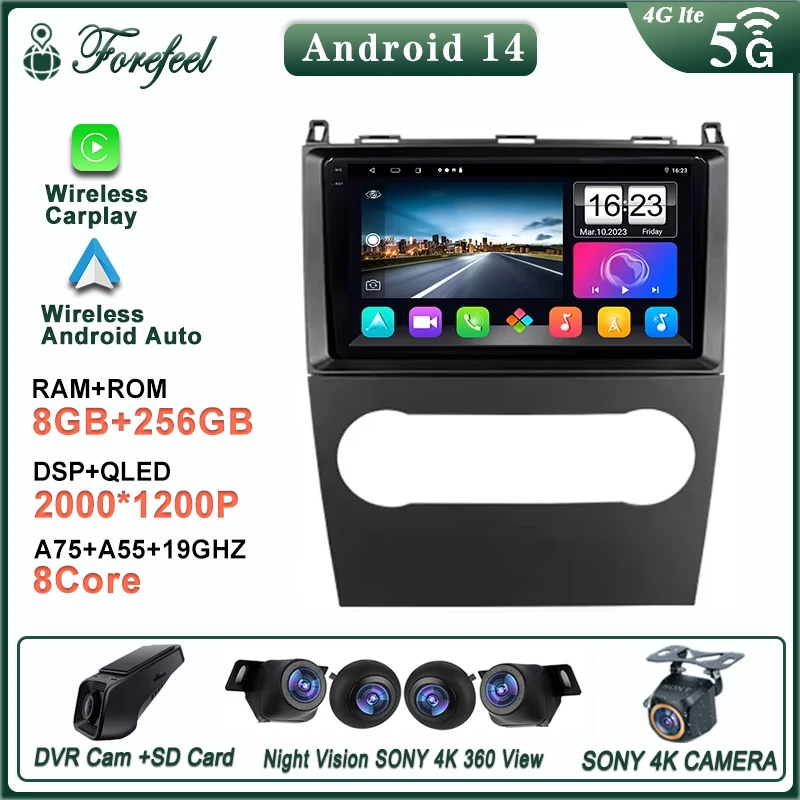 

Авто радио для Mercedes Benz B200 A B Class W169 A160 A180 A200 A220 2009-2012 Android 14 Мультимедийный навигационный плеер GPS DVD